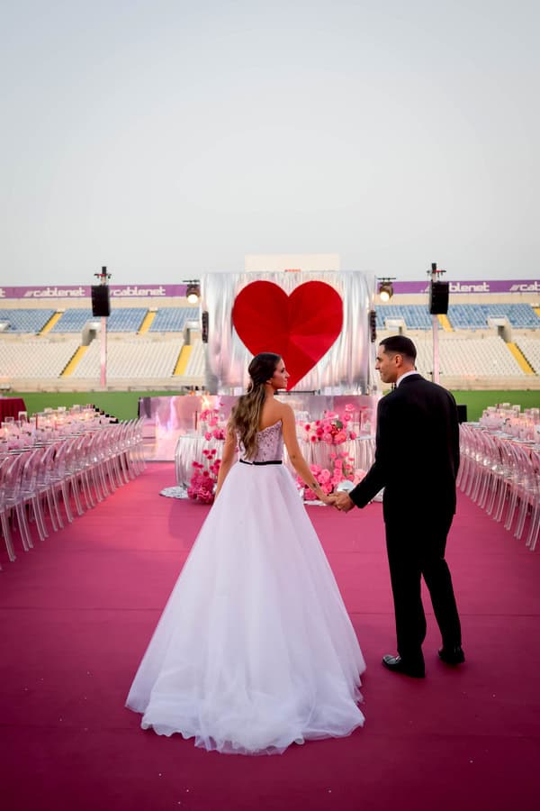 Fashion Forward Stadium Wedding Vibrant Disco Style