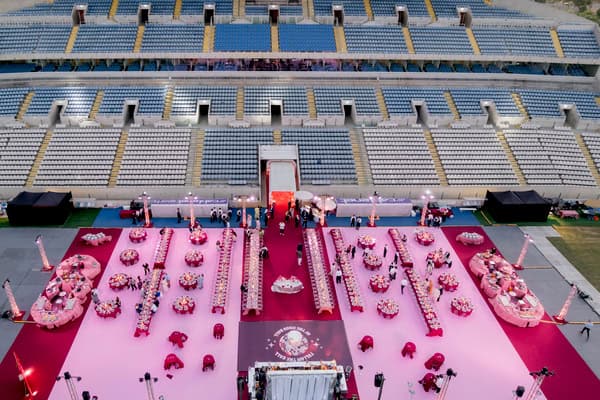 Fashion Forward Stadium Wedding Vibrant Disco Style