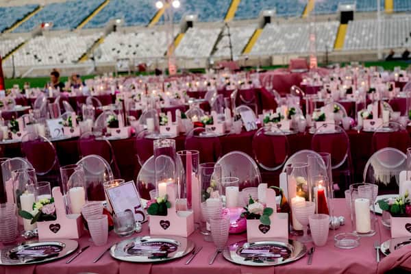 Fashion Forward Stadium Wedding Vibrant Disco Style