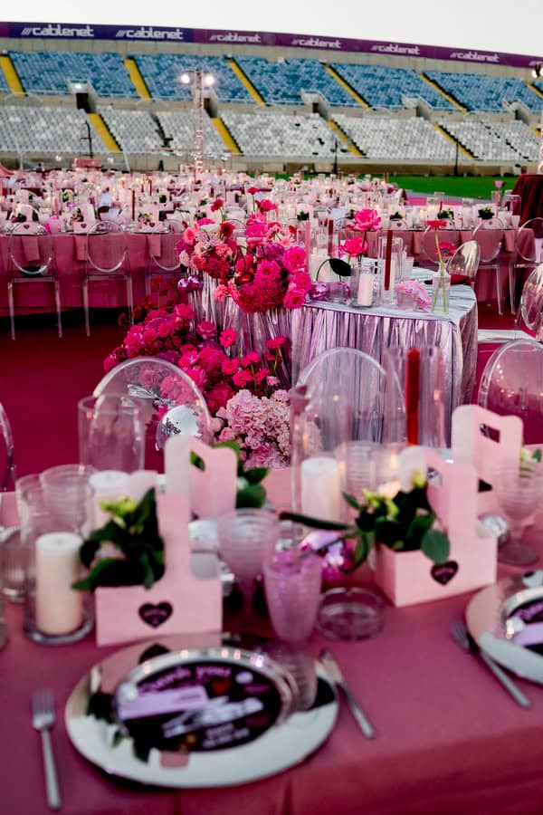 Fashion Forward Stadium Wedding Vibrant Disco Style