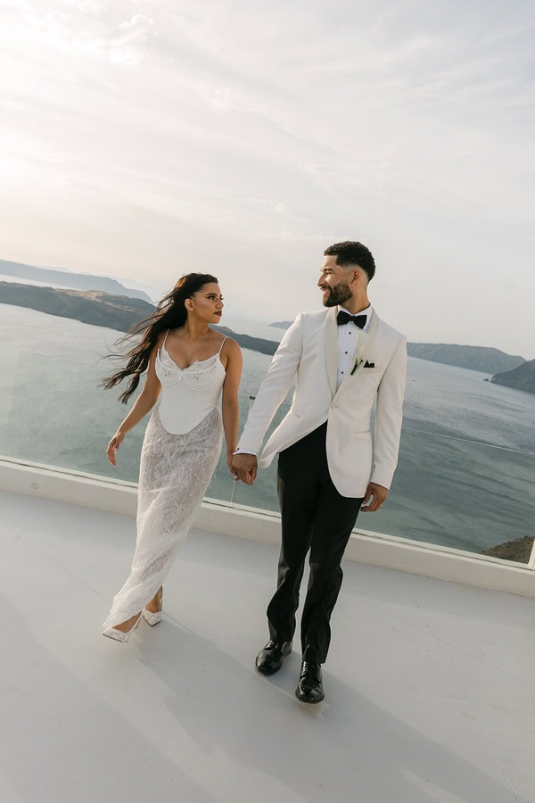 Stylish Spring Wedding Santorini Caldera Views