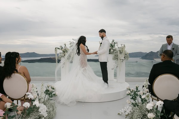 Stylish Spring Wedding Santorini Caldera Views