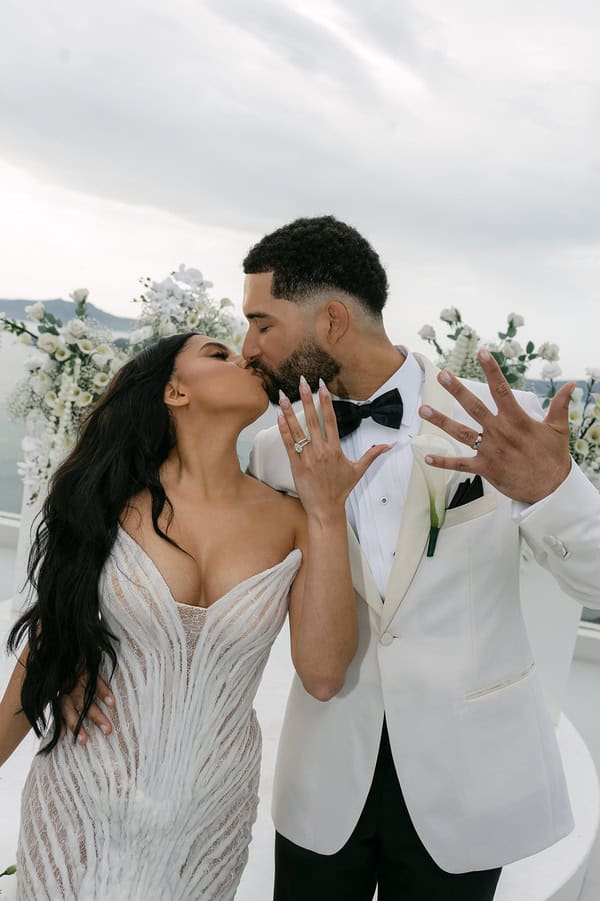 Stylish Spring Wedding Santorini Caldera Views