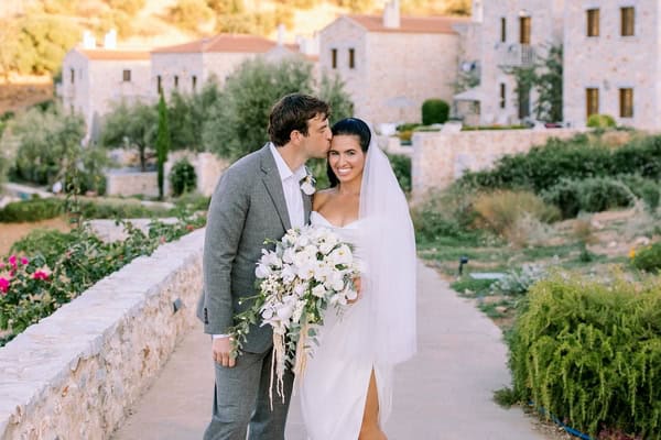 Dreamy seaside wedding in Mani with lush white florals | Ariadne & Andrew